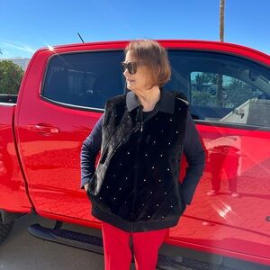 St. Johns Women's Black Faux Fur Vest with Gold Studs